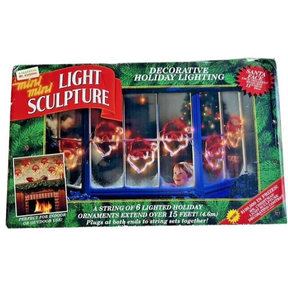Vintage 90s Mr Christmas Mini Mini Light Sculpture‎ Santa Face Holidays  15ft